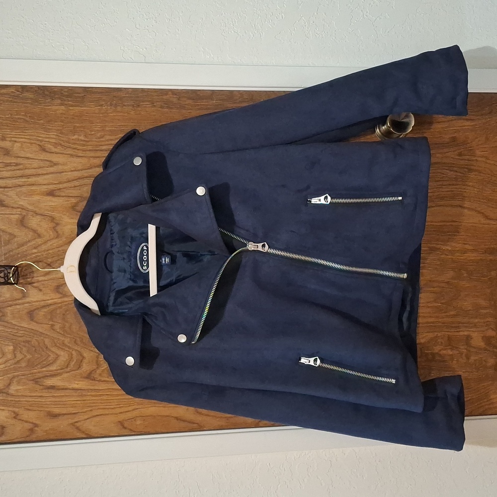 NWOT Scoop faux suede navy blue moto jacket ladies medium